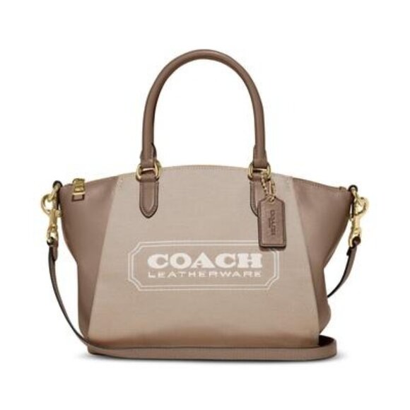 Coach Badge Jacquard Elise Satchel Chalk Taupe - Picture 1 of 16